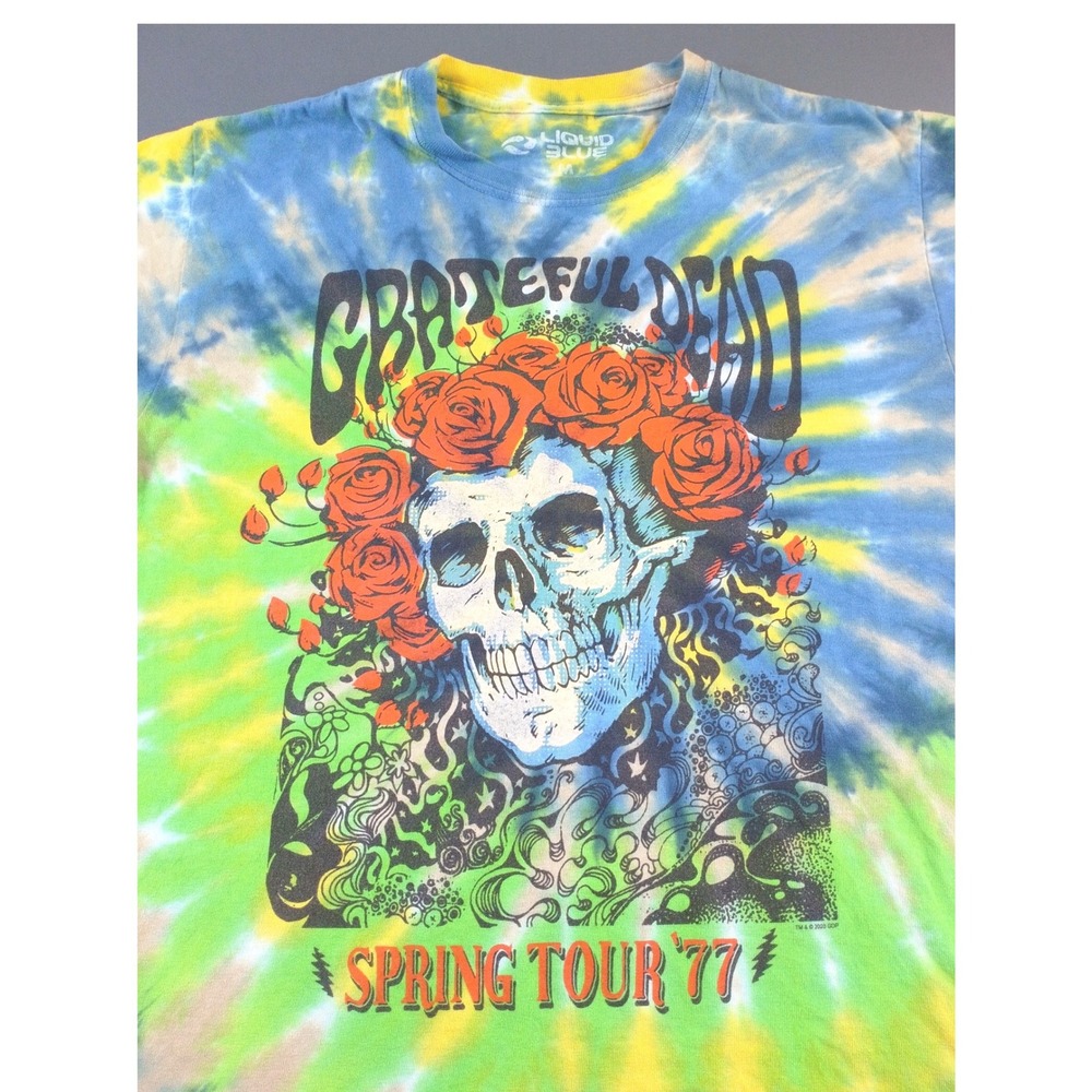 Liquid Blue T-Shirt Mens Medium Tie Dye Grateful Dead Spring Tour 77 Skull Roses